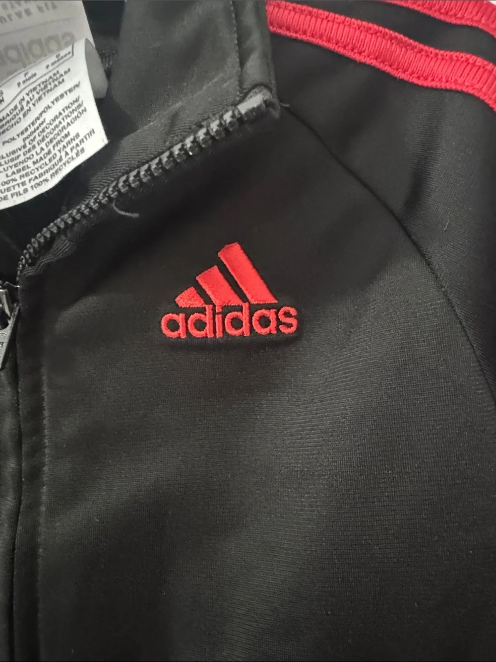 Adidas Baby 9M Black Red 3-Stripes Full Zip Track Jacket